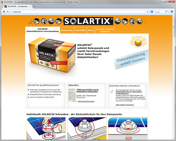 Collegamenti a vite antifurto per elementi solari Solartix®